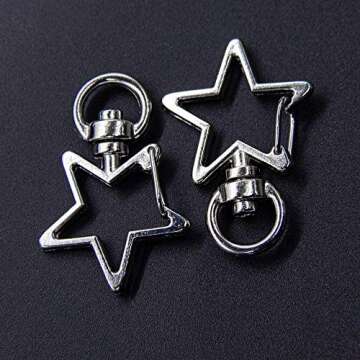 AUEAR, Keychain Metal Spring Snap for DIY Keychain Hanging Buckle and Bag Accessories Creative Key Ring (50 Pack, Star Shape Design, Silver)