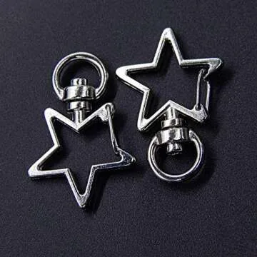 AUEAR, Keychain Metal Spring Snap for DIY Keychain Hanging Buckle and Bag Accessories Creative Key Ring (50 Pack, Star Shape Design, Silver)
