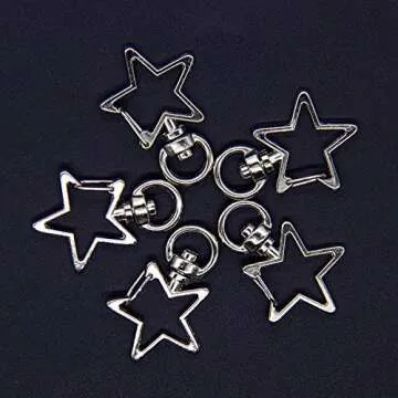AUEAR, Keychain Metal Spring Snap for DIY Keychain Hanging Buckle and Bag Accessories Creative Key Ring (50 Pack, Star Shape Design, Silver)