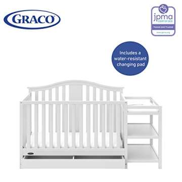 Graco Solano 4-in-1 Convertible Crib and Changer with Drawer (White) – Crib and Changing -Table Combo with Drawer, Includes Changing Pad, Converts to Toddler Bed, Daybed and Full-Size Bed
