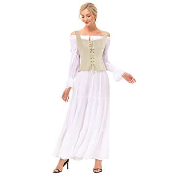 Scarlet Darkness Women Vintage Waistcoat Vintage Renaissance Lace Up Vest Coat Beige M