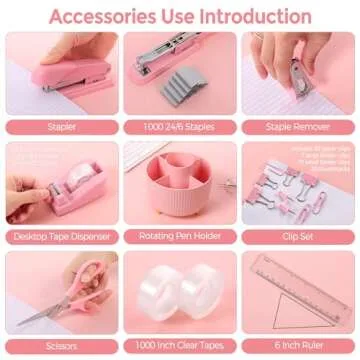 Stylish SKYDUE Pink Desk Accessories Set - 10 Pieces for Organization