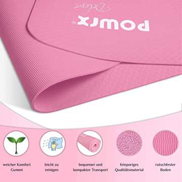 POWRX Yoga Mat TPE with Bag | Exercise mat for workout | Non-slip large yoga mat for women, 68" x 24" Pink, 0.2 Inches Thickness