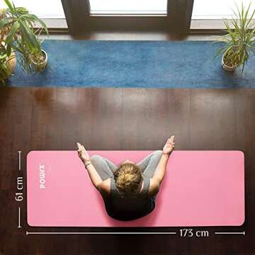 POWRX Yoga Mat TPE with Bag | Exercise mat for workout | Non-slip large yoga mat for women, 68" x 24" Pink, 0.2 Inches Thickness