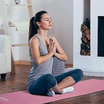 POWRX Yoga Mat TPE with Bag | Exercise mat for workout | Non-slip large yoga mat for women, 68" x 24" Pink, 0.2 Inches Thickness