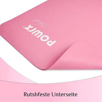 POWRX Yoga Mat TPE with Bag | Exercise mat for workout | Non-slip large yoga mat for women, 68" x 24" Pink, 0.2 Inches Thickness