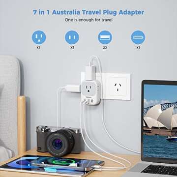 TESSAN Type I Travel Adapter: 4 Outlets & 3 USB Charging