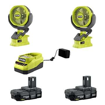 Ryobi 18-Volt Battery Powered Clip Fan Bundle Kit