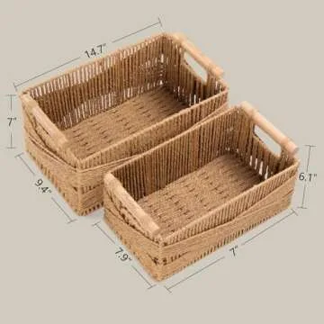 Storage Basket with Handle, Large Rectangular Wicker Basket for Organizing, Decorative Wicker Storag...