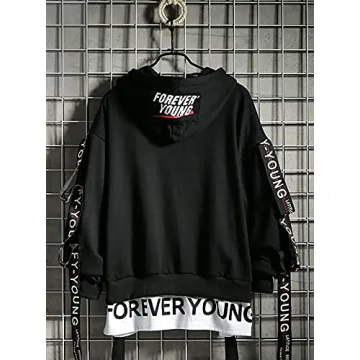 DUDHUH Men's Stylish Casual Hoodie Pullover Sweatshirt Black