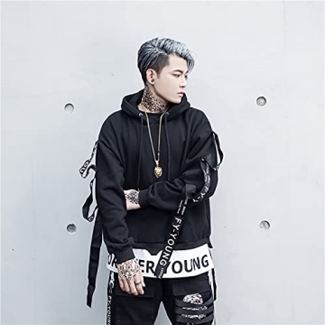DUDHUH Men's Stylish Casual Hoodie Pullover Sweatshirt Black