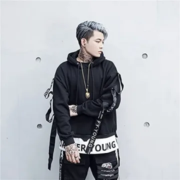 DUDHUH Men's Stylish Casual Hoodie Pullover Sweatshirt Black