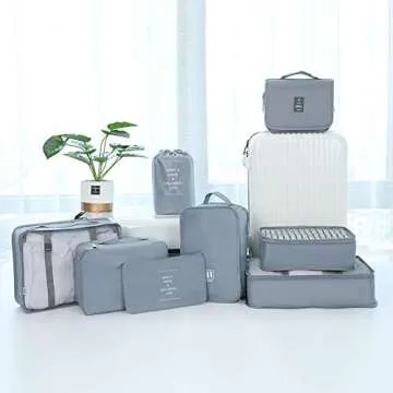 Belsmi 8 Set Packing Cubes - Travel Organizer Set in Grey