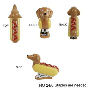 YOBRO Mini Stapler for Kids Students Novelty Hotdog Desktop Stapler with 1000PCS Staples 12 Sheets Capacity Stationery Animal Stapler for Home Office Stocking Stuffers for Kids