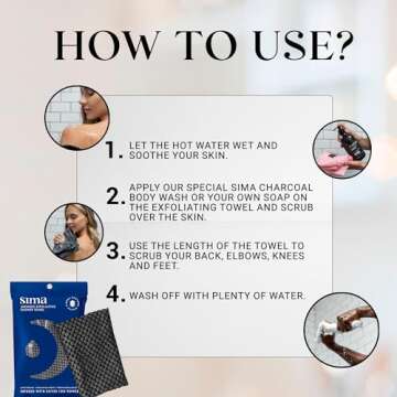 Exfoliating Washcloth Face & Body Scrub Towel - Japanese Exfoliating Towel with Hexagon Fibers, Exfoliating Body Scrubber with 2 Sides for Scrubbing & Washing - 1 Extra Long Towel