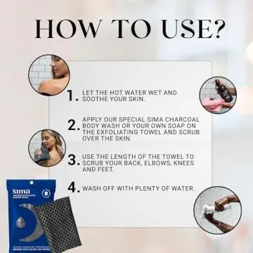 Exfoliating Washcloth Face & Body Scrub Towel - Japanese Exfoliating Towel with Hexagon Fibers, Exfoliating Body Scrubber with 2 Sides for Scrubbing & Washing - 1 Extra Long Towel