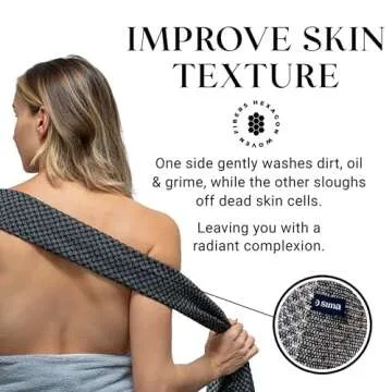 Exfoliating Washcloth Face & Body Scrub Towel - Japanese Exfoliating Towel with Hexagon Fibers, Exfoliating Body Scrubber with 2 Sides for Scrubbing & Washing - 1 Extra Long Towel