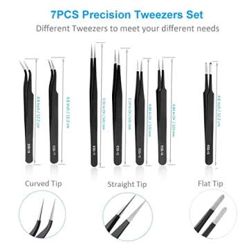 YHYZ 7pcs Precision Tweezers Set, Premium Anti-Static Stainless Steel ESD Tweezers Set Kit for Elect...