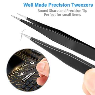 YHYZ 7pcs Precision Tweezers Set, Premium Anti-Static Stainless Steel ESD Tweezers Set Kit for Electronics, Sodlering，Jewelry, Craft, Laboratory Work, DIY(7PCS, Version)