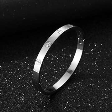 YCSLYW Women's Stainless Steel Bracelet Jewelry Crystal Bracelet With Cube Zircon Hinge Jewelry oval Bangle Christmas Valentines Birthday Gifts for Women