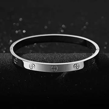 YCSLYW Women's Stainless Steel Bracelet Jewelry Crystal Bracelet With Cube Zircon Hinge Jewelry oval Bangle Christmas Valentines Birthday Gifts for Women