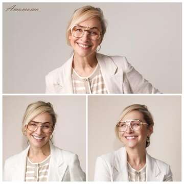 AMOMOMA Retro Aviator Reading Glasses for Women Men, Blue Light Blocking Womens Computer Readers Ret...