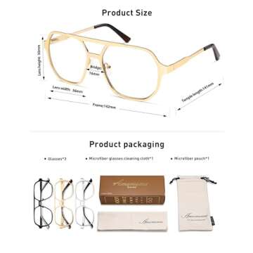 AMOMOMA Retro Aviator Reading Glasses for Women Men, Blue Light Blocking Womens Computer Readers Retro Metal Frame AM6170US, Black&Gold 1.50x