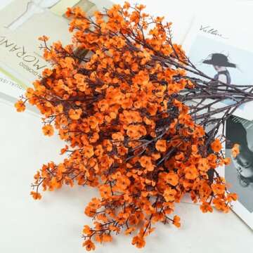 Uieke 15Pcs Artificial Fall Flowers Babys Breath Flower Bulk Fake Orange Silk Flowers Artificial Gyp...