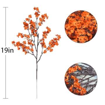 Uieke 15Pcs Artificial Fall Flowers Babys Breath Flower Bulk Fake Orange Silk Flowers Artificial Gypsophila Bouquet Floral for Home Festival Wedding Party Décor