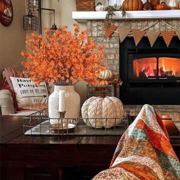 Uieke 15Pcs Artificial Fall Flowers Babys Breath Flower Bulk Fake Orange Silk Flowers Artificial Gypsophila Bouquet Floral for Home Festival Wedding Party Décor