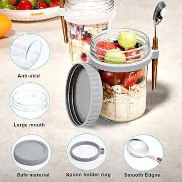 Mason Jars for Overnight Oats Pack - Leak Proof Containers