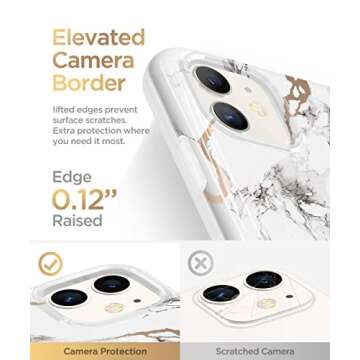 GVIEWIN Designed for iPhone 11 Case, Marble Slim Women Cover Soft TPU Stylish Thin Glossy Shockproof Protective Phone Case 6.1 Inch 2019 (White/Gold)