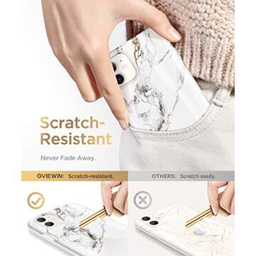 GVIEWIN Designed for iPhone 11 Case, Marble Slim Women Cover Soft TPU Stylish Thin Glossy Shockproof Protective Phone Case 6.1 Inch 2019 (White/Gold)