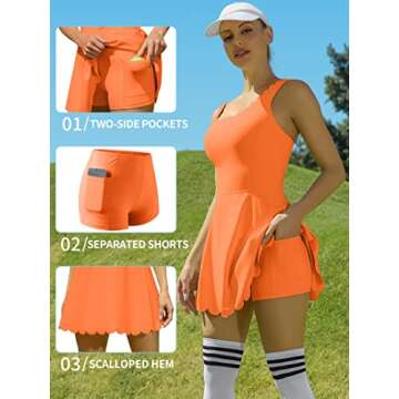 ATTRACO Women'sTennis Dresses Athletic Girls Golf Dress Workout Outfits for Women Orange L
