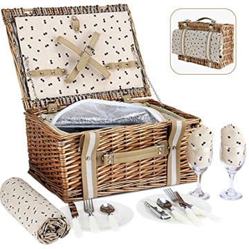 Stylish Willow Picnic Basket Set for 2 With Cooler