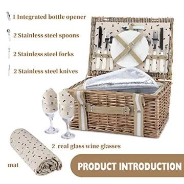Stylish Willow Picnic Basket Set for 2 With Cooler