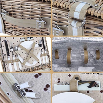 Stylish Willow Picnic Basket Set for 2 With Cooler