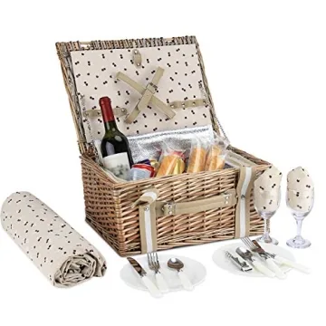 Stylish Willow Picnic Basket Set for 2 With Cooler