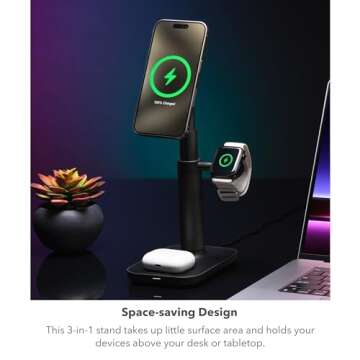 mophie MagSafe 3-in-1 Wireless Charging Stand - Extendable & Fast Charging for iPhone 16/15/14/13/12, Apple Watch, AirPods | Sleek Design, Qi & MFi Certified