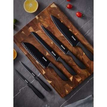 Knife Set, D.Perlla 16 Pieces Black Kitchen Knife Set with Acrylic Stand, High Carbon Stainless Steel, BO Oxidation Knife Block Set, No Rust, Non Slip Handle, Sharp Knife