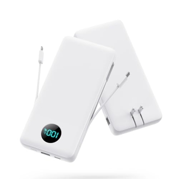 Portable Charger with Built-in Cables and AC Wall Plug 13800mAh,LCD Display Slim PD Fast USB C Power...