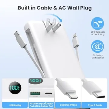 Powerful Portable Charger with Built-in Cables 13800mAh