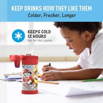 THERMOS FUNTAINER Water Bottle with Straw - 12 Ounce - Kids Stainless Steel Vacuum Insulated Water Bottle with Lid, Paw Patrol