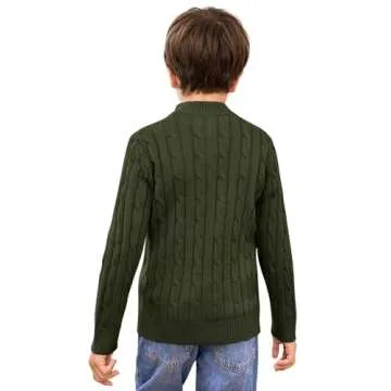 Zhaovi's Toddler Boys Girls Sweater Twisted Knit Cable 1/4 Zip Sweaters Outfit Baby Winter Long Sleeve Warm Soft Outwear Army Green