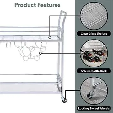 FirsTime Silver Delilah Bar Cart - Chic Mobile Mini Bar