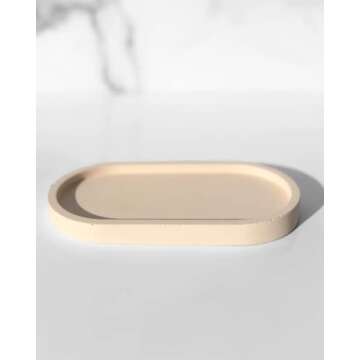 Janet Gwen Rose Concrete Oval Tray | 3.75" x 7" x 0.5" Light Pink Tray Bathroom Trays for Counter Blush Pink Bathroom Decor Small Trays Decorative
