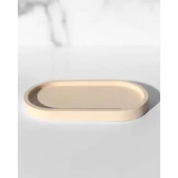 Janet Gwen Rose Concrete Oval Tray | 3.75" x 7" x 0.5" Light Pink Tray Bathroom Trays for Counter Blush Pink Bathroom Decor Small Trays Decorative
