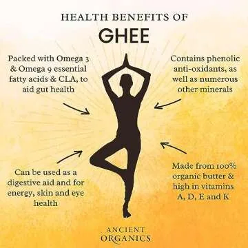 Ancient Organics Ghee, Organic Grass Fed Ghee Butter - Gluten Free Ghee, Clarified Butter, Vitamins & Omegas, Lactose Free, 100% Certified Organic, Kosher, USDA Certified - 32 Fl Oz (Pack of 1)