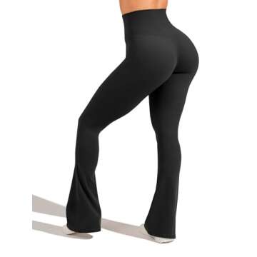 Unthewe High Waisted Flare Leggings for Women Tummy Control Butt Lifting Workout Yoga Wide Leg Pants(U926-Black-S)