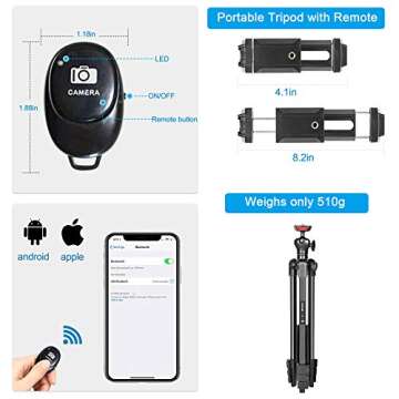 Lightweight 54" Travel Cell Phone Tripod for All